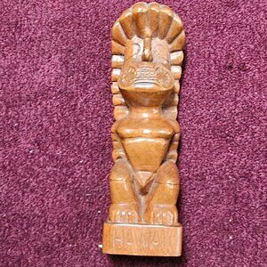 Vintage 10" Carved Wooden Hawaiian Tiki Statue Handcrafted Polynesian Folk Art